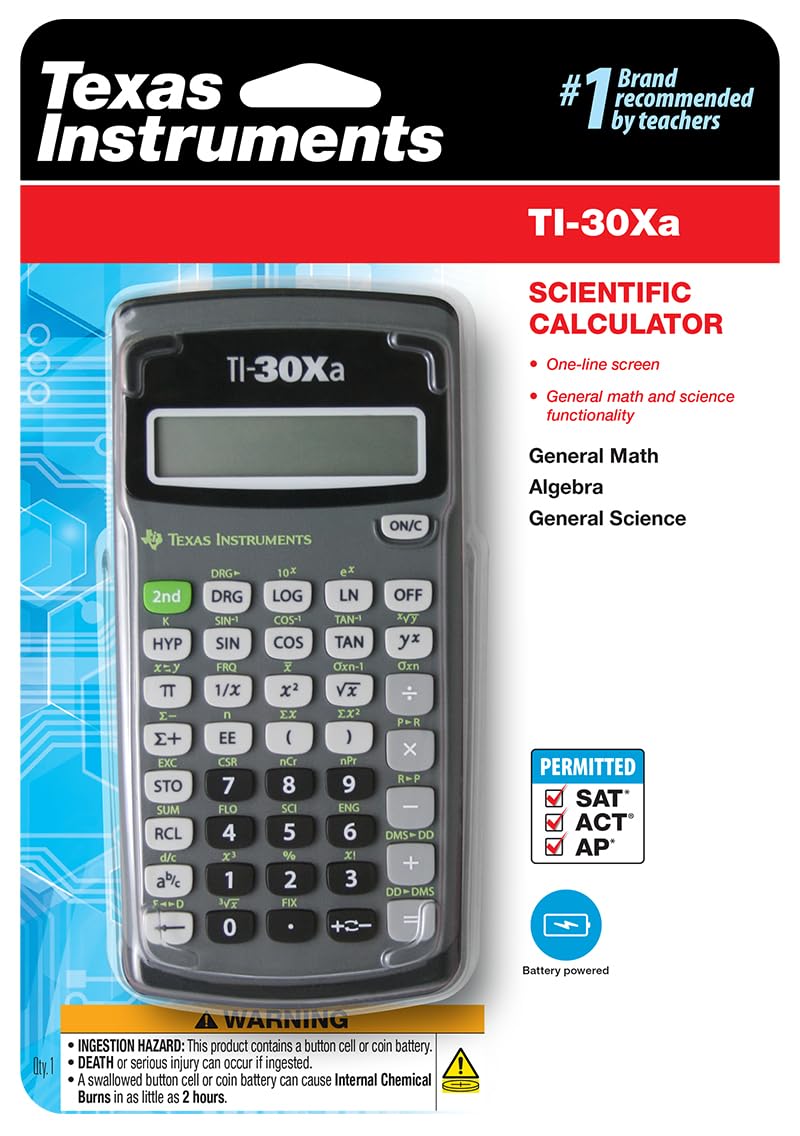 Texas Instruments TI-30Xa Scientific Calculator | Basic, battery-operated; One-line display for general Math and Science