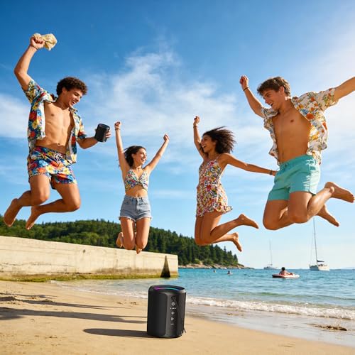 DUDGSIS Portable Bluetooth Speaker, 20W Stereo, IPX7 Waterproof, RGB Light | 15H Playtime, Bluetooth 5.3, TWS Pairing & AUX Input; Compact Outdoor Speaker for Shower, Pool, Beach & Hiking