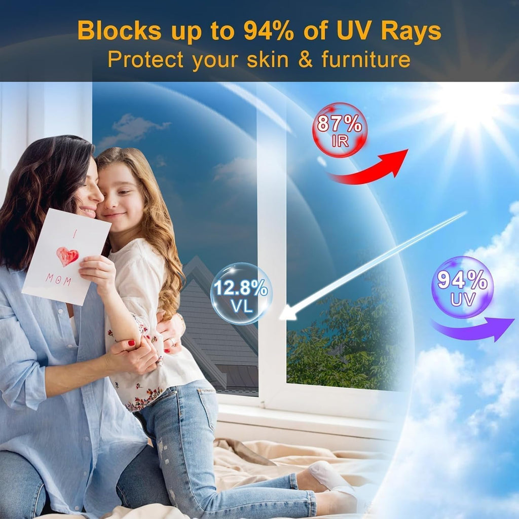 Upgraded One Way Window Privacy Film Sun Heat Blocking, 17.5" x 78.7" | Reflective Mirror Window Tint for Home Glass Windows Cover See Out Not In, Static Cling, Anti-UV, Anti-Glare, Black-Silver
