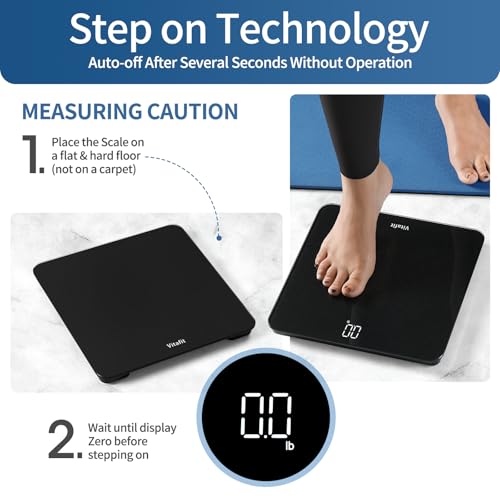 Vitafit Bathroom Scale for Body Weight Accuracy 0.1lb, Weight Scale 400lb | Professional Factory Since 2001 Digital Weighing Scales for Weight, Step On and 3xAAA Included, LED, Spray Silver Black