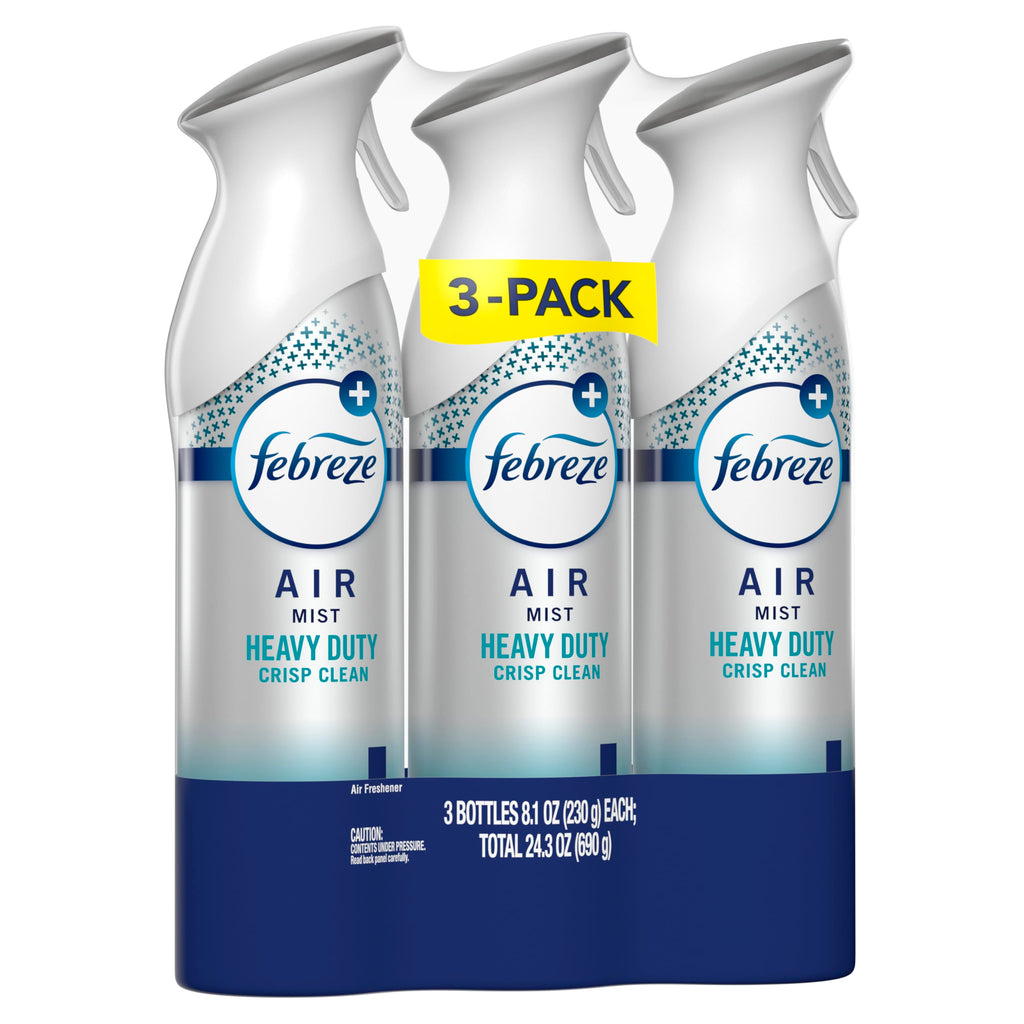 Febreze Air Mist, Air Freshener Spray, Odor Fighting Room Spray, Deodorizer for Home Bathroom Kitchen Office Apartment Dorm Room Classroom, Heavy Duty Crisp Clean Scent, 8.1oz (Pack of 3)