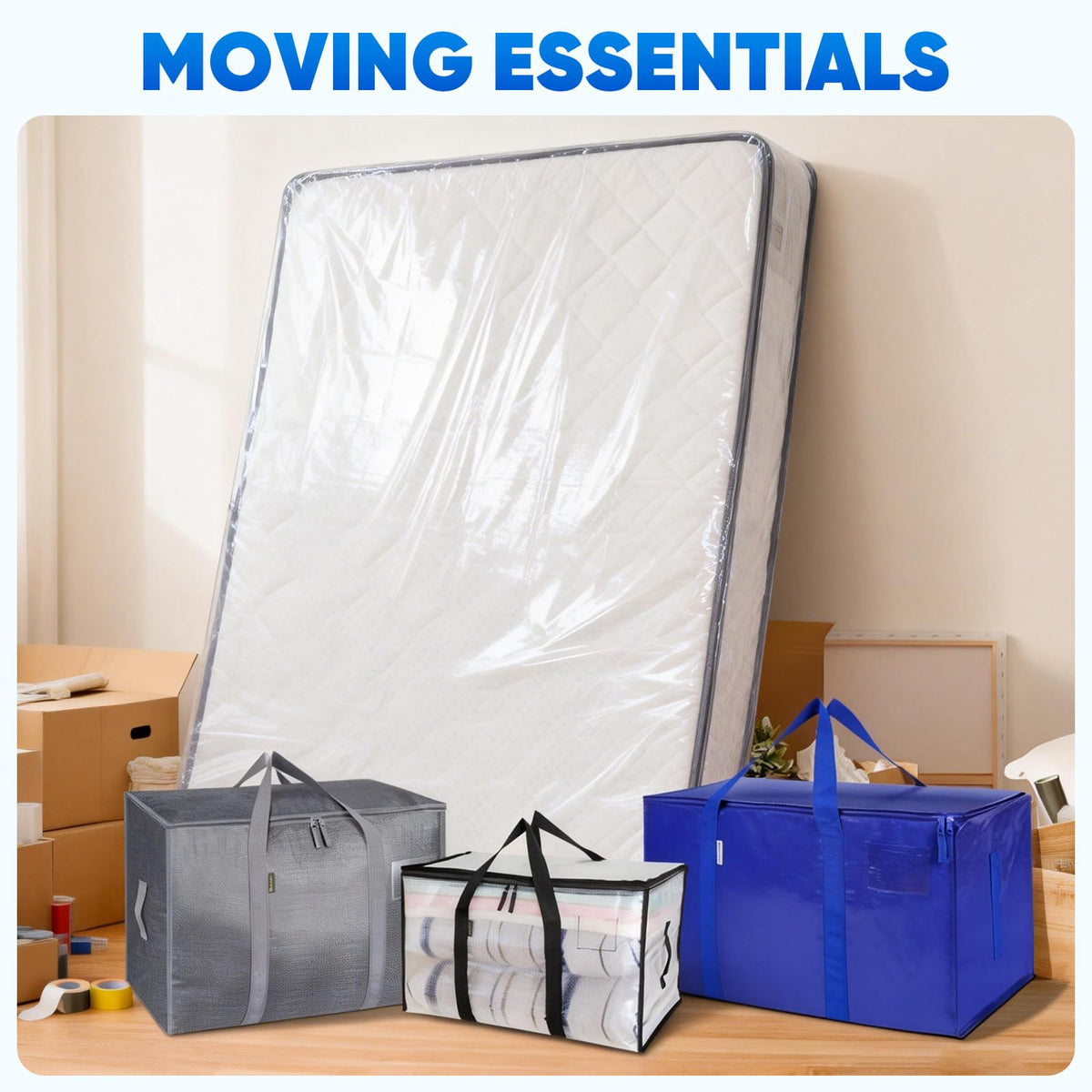 TICONN 2PK Plastic Mattress Bags for Moving, Waterproof Mattress Cover | 1.5 Mil 103"x62"x16", 3D Gusset Design, Tear Resistant & Dust Protection Mattress Protector for Moving and Storage