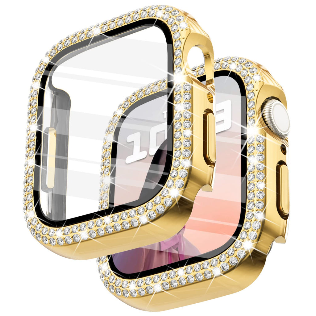 Surace Bling Case with Screen Protector for Apple Watch Series 6/5/4 40mm | Crystals Diamond Protective Face Cover Bumper with Tempered Glass Apple Watch Case, Sensitive Touch, Gold