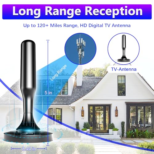 HIDB TV Antenna for Smart TV Indoor, Digital TV Antenna for Local Channels | OTA Digital HD Signal Antenna with Magnetic Base and 10ft Cable for Easy Setup