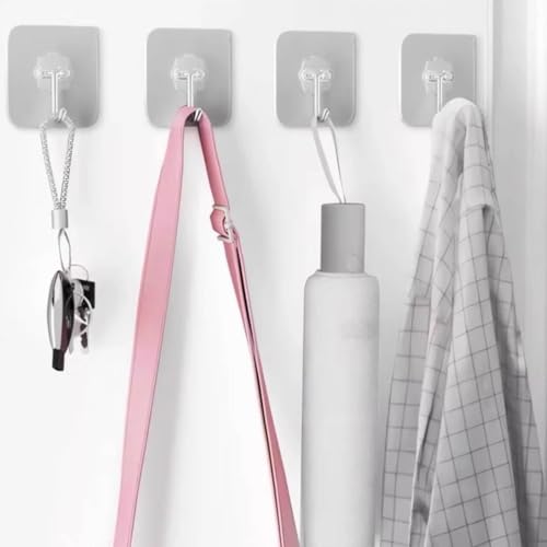 DDMY Adhesive Wall Hooks Clear 50lb(Max) Heavy Duty Hanging Sticky-10 Pack | Heavy Duty Hooks for Walls Hanging 50 lbs No Damage, Waterproof Sticky Transparent Ceiling Hook for Towel/Kitchen/Outdoor