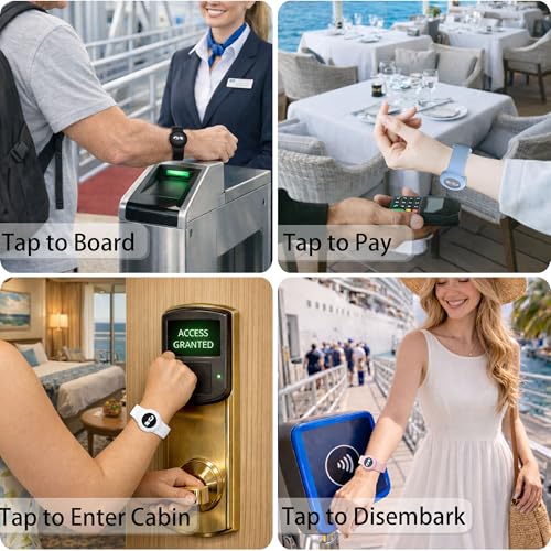 4 Pack Princess Cruise Medallion Holders for Kids and Adults, Silicone Wristbands for Carnival Ocean Medallion - 2 Sizes (S/M and M/L) in One Pack, Black and Dark Blue (M/L), Pink and White (S/M)