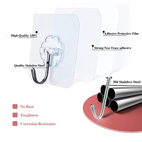 DDMY Adhesive Wall Hooks Clear 50lb(Max) Heavy Duty Hanging Sticky-10 Pack | Heavy Duty Hooks for Walls Hanging 50 lbs No Damage, Waterproof Sticky Transparent Ceiling Hook for Towel/Kitchen/Outdoor