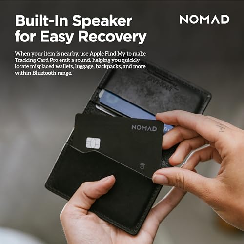 Nomad Tracking Card Pro Black, Premium Wallet Tracker with Apple Find My, 16-Month Battery Life, IPX7 Waterproof, Polycarbonate and Aluminum Design, TSA Approved, Wireless Rechargeable, iOS Only