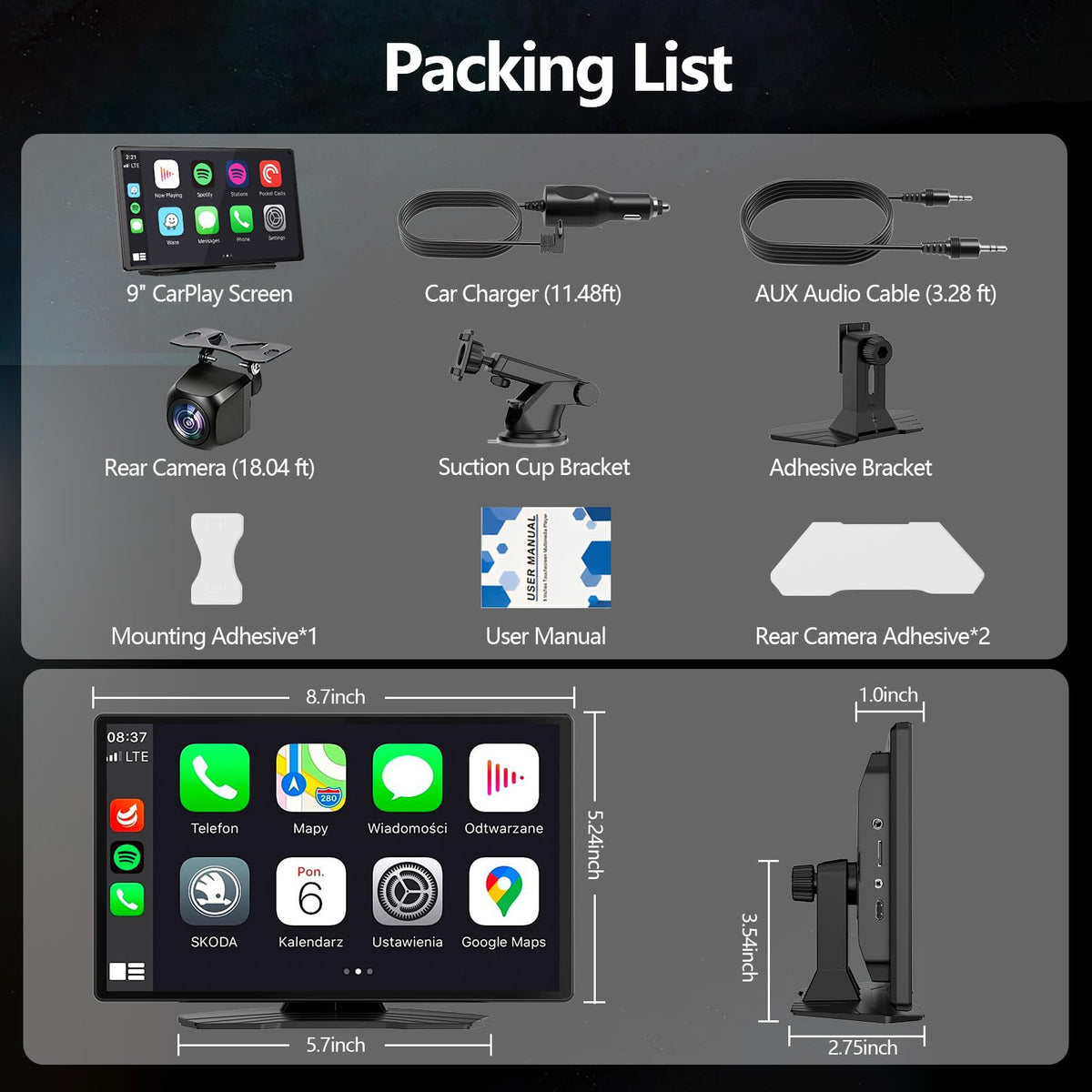 9" Wireless CarPlay Screen with Apple Car Play & Android Auto for Car, OTA Updates, Backup Camera, Bluetooth 5.0, Mirror Link, Voice Control, GPS Navigation, FM, AUX