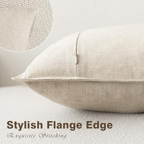 Foindtower Linen Solid Decorative Throw Pillow Covers 20x20 Natural Beige | Pack of 2 Boho Farmhouse Pillowcase,Accent Neutral Cushion Covers,Morden Home Decor for Chair Couch Sofa Bedroom Living Room