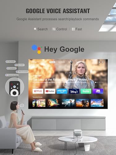 【Official Licensed Google TV】4K Smart Projector with WiFi and Bluetooth, VOPLLS Outdoor Projectors with 50W Dolby/AI Auto Focus, Portable Movie Phone Wireless Gaming Wifi Proyector for Bedroom/Home