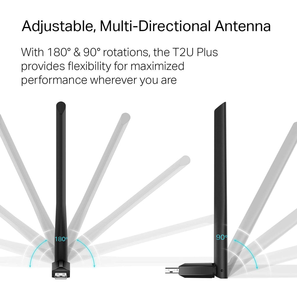 TP-Link AC600 USB WiFi Adapter for Desktop PC - USB Wireless Adapter for PC | WiFi dongle for PC with 2.4GHz, 5GHz High Gain Dual Band 5dBi Antenna, Supports Win11/10/8.1/8/7/XP, Black (Archer T2U Plus)
