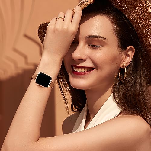 Charlam Slim Leather Band Compatible with Apple Watch Bands for Women 40mm 38mm 41mm 42mm 44mm 45mm 46mm, Top Grain Genuine Leather Strap Thin Wristband for iWatch Series 12 11 10 SE 9 8 7 6 5 4 3 2 1