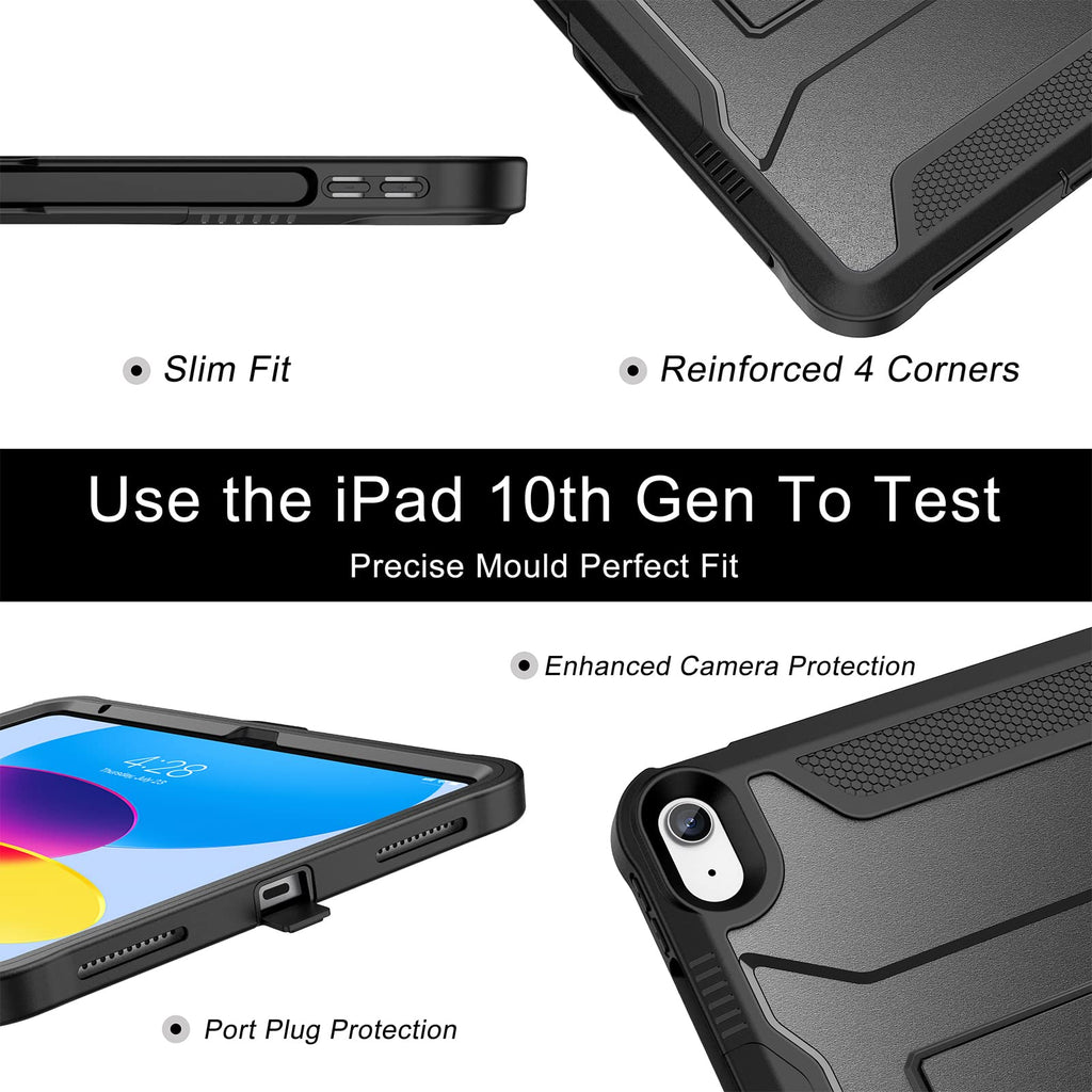 Soke Case for iPad (A16) 11th Generation 11-inch 2025, iPad 10th Generation 10.9-inch 2022, with Built-in Screen Protector and Kickstand, Rugged Full Body Protective Cover - Black