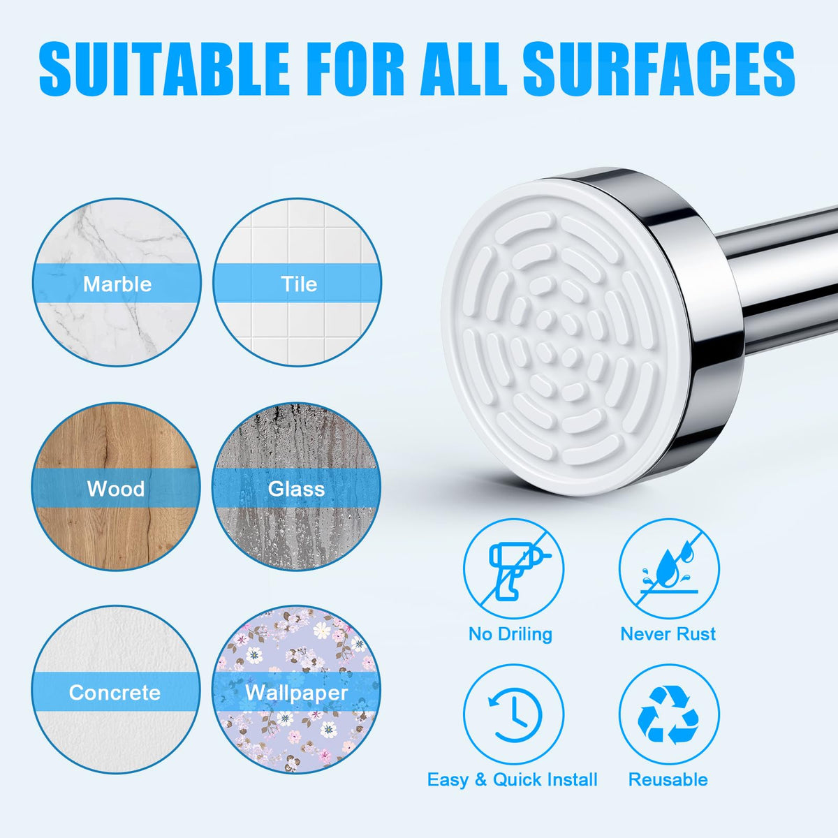 TEECK Shower Curtain Rod, 32-80 inch Adjustable Spring Tension Curtain Rod, Never Rust Anti-Slip Shower Curtain Rod for Bathroom, No Drilling, Never Collapse, Easy to Use, Silver
