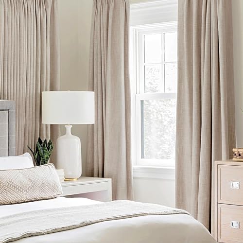MIULEE 100% Blackout Linen Curtains for Bedroom 52x84 Inches Natural Beige | Room Darkening, Light Blocking, Thermal Insulated, Grommet Top, Linen Textured, Window Curtains for Living Room, 2 Panels