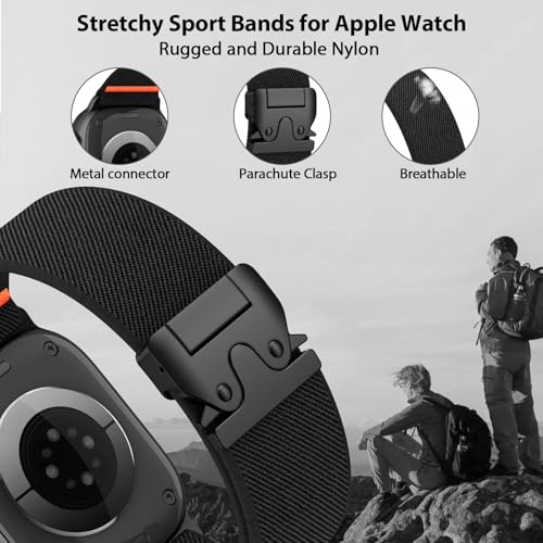 Elastic Sport Band for Apple Watch Ultra 4/3/2 Band 49mm 46mm 45mm 44mm 42mm 41mm 40mm Men, Adjustable Parachute Buckle Nylon Fabric Wristband for iWatch Series 12 11 10 SE 9 8 7 6 5 4 3