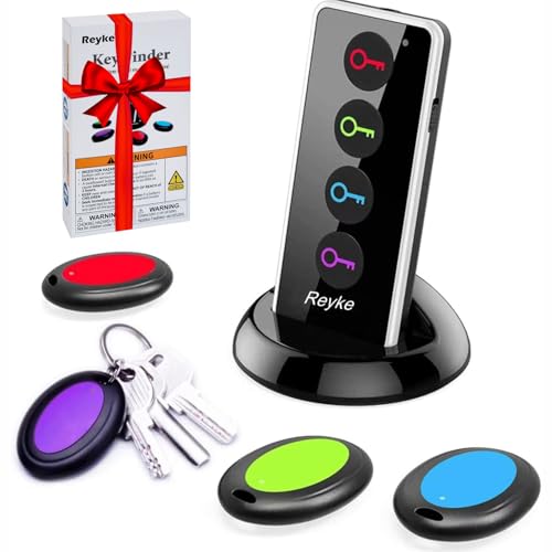 Reyke Key Finder with Sound, 131ft RF Remote Finder, 4 Receivers | 80dB+ RF Remote Control Finder With 1 Transmitter and 4 Receivers for Keys, Wallets, Phones, Glasses and Pet Collars