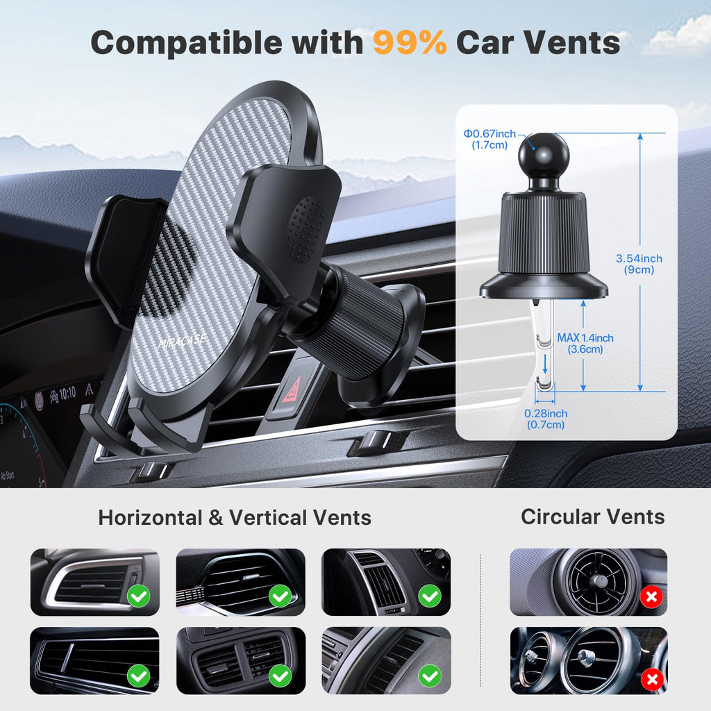 Miracase Phone Holders for Your Car with Metal Hook Clip, Air Vent Cell Phone Stand Car Mount, Universal Automobile Cradle for Garmin GPS Fit iPhone Android and All Smartphones, Dark Black