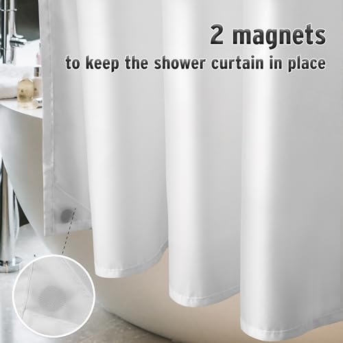 Titanker Waterproof Fabric Shower Curtain Liner Washable, Cloth Shower Liner with Magnets, White Shower Liner Soft Fabric, Lightweight Shower Curtain Liner, 70x72 Inches