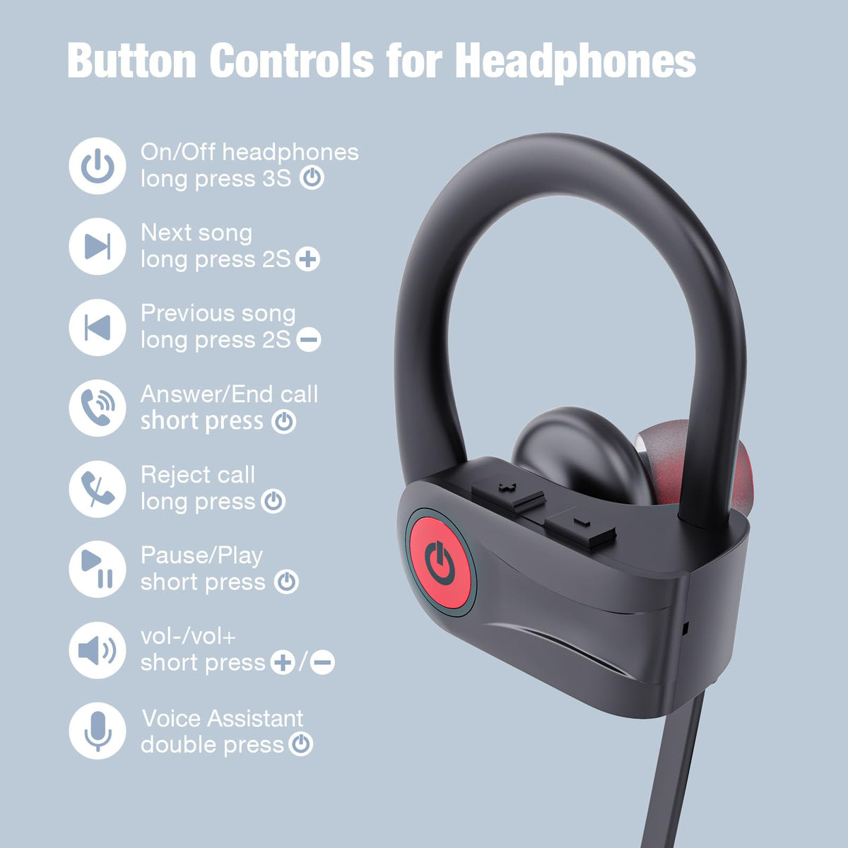 Boean Bluetooth Headphones, Wireless Headphones with AI Music Generation | 16 Hours Playtime Wireless Earbuds with Bluetooth 5.3 HD Stereo Sound, IPX7 Waterproof Running Headphones for Workout Sports
