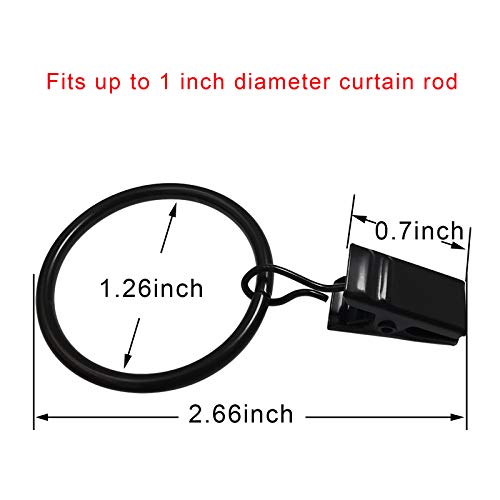 AMZSEVEN 40 Pack Metal Curtain Rings with Clips, 1.26 in ID, Black | Curtain clip rings fit rods up to 1 inch in diameter; securely hold curtains, baby pants on hangers and hair bows