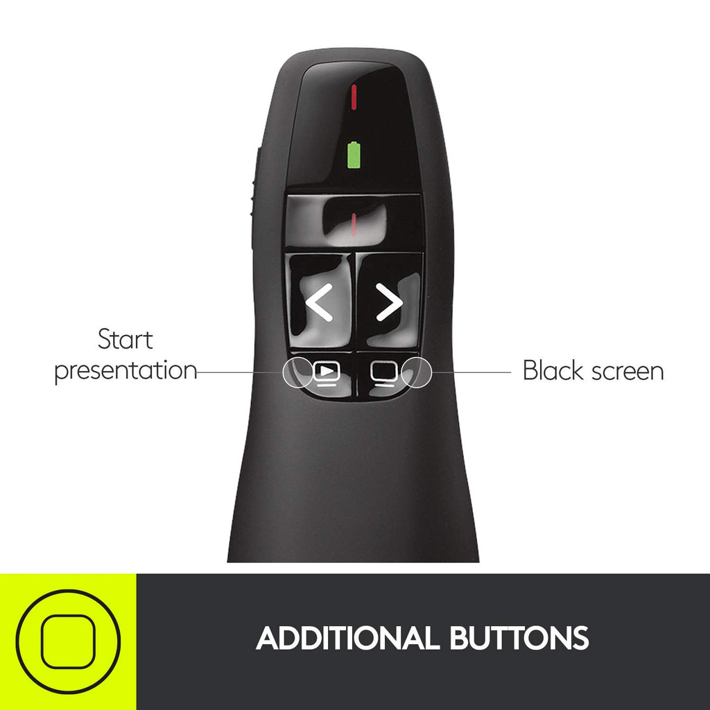 Logitech Wireless Presenter R400 USB A PowerPoint Clicker with Laser | USB-A connection, PowerPoint clicker, presentation remote control