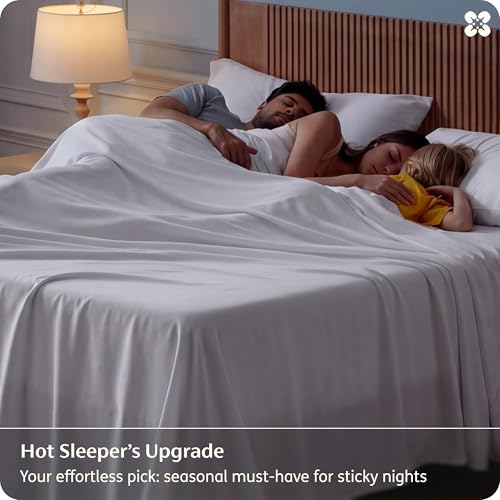 Bedsure PureWoven 100% Rayon Derived from Bamboo, Queen Sheets, 4 Pieces | Featured in Forbes Vetted, Cooling Sheets for Hot Sleepers, Breathable & Silky Soft, 16" Deep Pocket Bedding, White