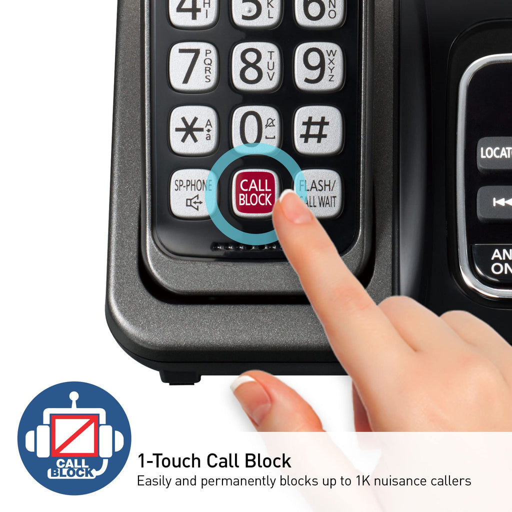 Panasonic Cordless Phone with Answering Machine, 2 Handsets Landline Phone | Home phones landline cordless featuring an answering machine, call block and caller ID, Metallic Black, KX-TGD832M