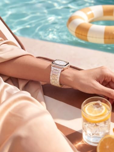 V-MORO Resin Bands Compatible with Apple Watch Band,41mm/40mm/38mm/42mm | Fashion Lightweight Strap for iWatch Series 12/11/10/9/8/7/6/5/4/3/2/1,Women Jewelry Dressy Bracelet Adjustable,Ivory White
