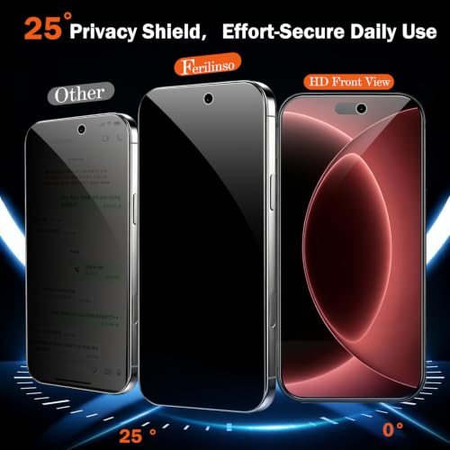 Ferilinso Privacy Screen Protector for iPhone 18 Pro Max, Tempered Glass | 3 Pack, 9H Hardness, Military-Grade Shatterproof, Case Friendly, Easy Installation Bubble Free, with Camera Lens Protectors