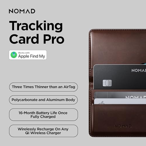 Nomad Tracking Card Pro Black, Premium Wallet Tracker with Apple Find My, 16-Month Battery Life, IPX7 Waterproof, Polycarbonate and Aluminum Design, TSA Approved, Wireless Rechargeable, iOS Only