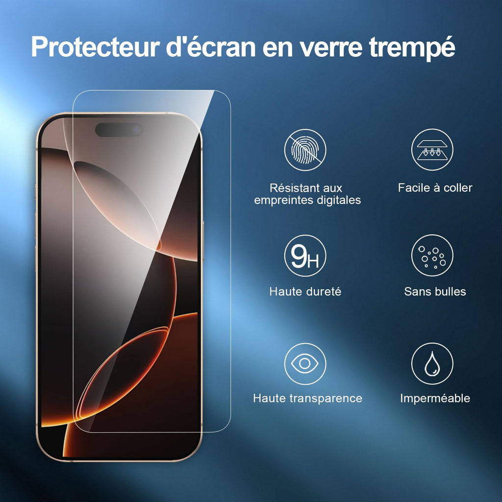 NEW'C for iPhone 17, iPhone 17 Pro, iPhone 16 Pro Screen Protector | 3 Pack, HD Clear, Easy Installation Tool Included, Tempered Glass, 9H Hardness, Scratch Resistant, Bubble Free