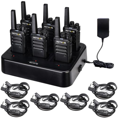 Retevis RT68 Business FRS Walkie Talkies Long Range with Earpieces 6 Pack | Rugged & Compact, License-Free, Powerful 500mW Speaker, 12-Hour Battery, Long-Term Supply, for Schools, Retail & Hospitality