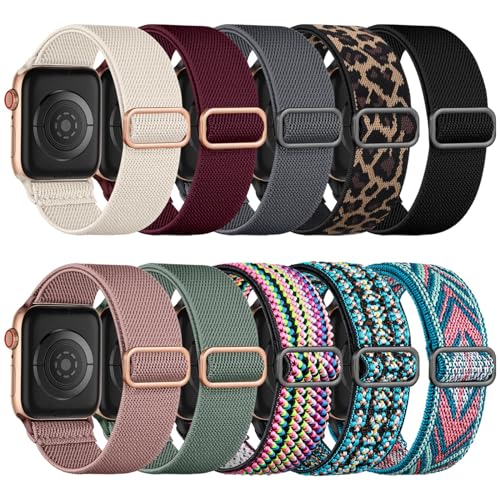 Maledan 10-Pack Stretchy Nylon Solo Loop for Apple Watch Bands Women Men | Soft Elastic Nylon Strap, Fits 38mm 40mm 41mm 42mm 44mm 45mm 46mm 49mm for iWatch Series 12 11 10 9 8 7 6 5 4 3 2 1 SE Ultra