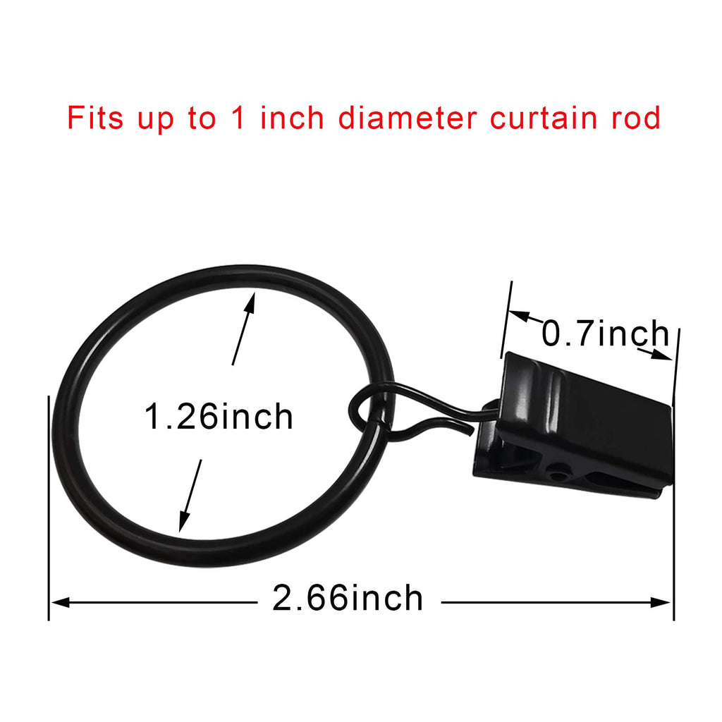 AMZSEVEN 40 Pack Metal Curtain Rings with Clips, 1.26 in ID, Black | Curtain clip rings fit rods up to 1 inch in diameter; securely hold curtains, baby pants on hangers and hair bows
