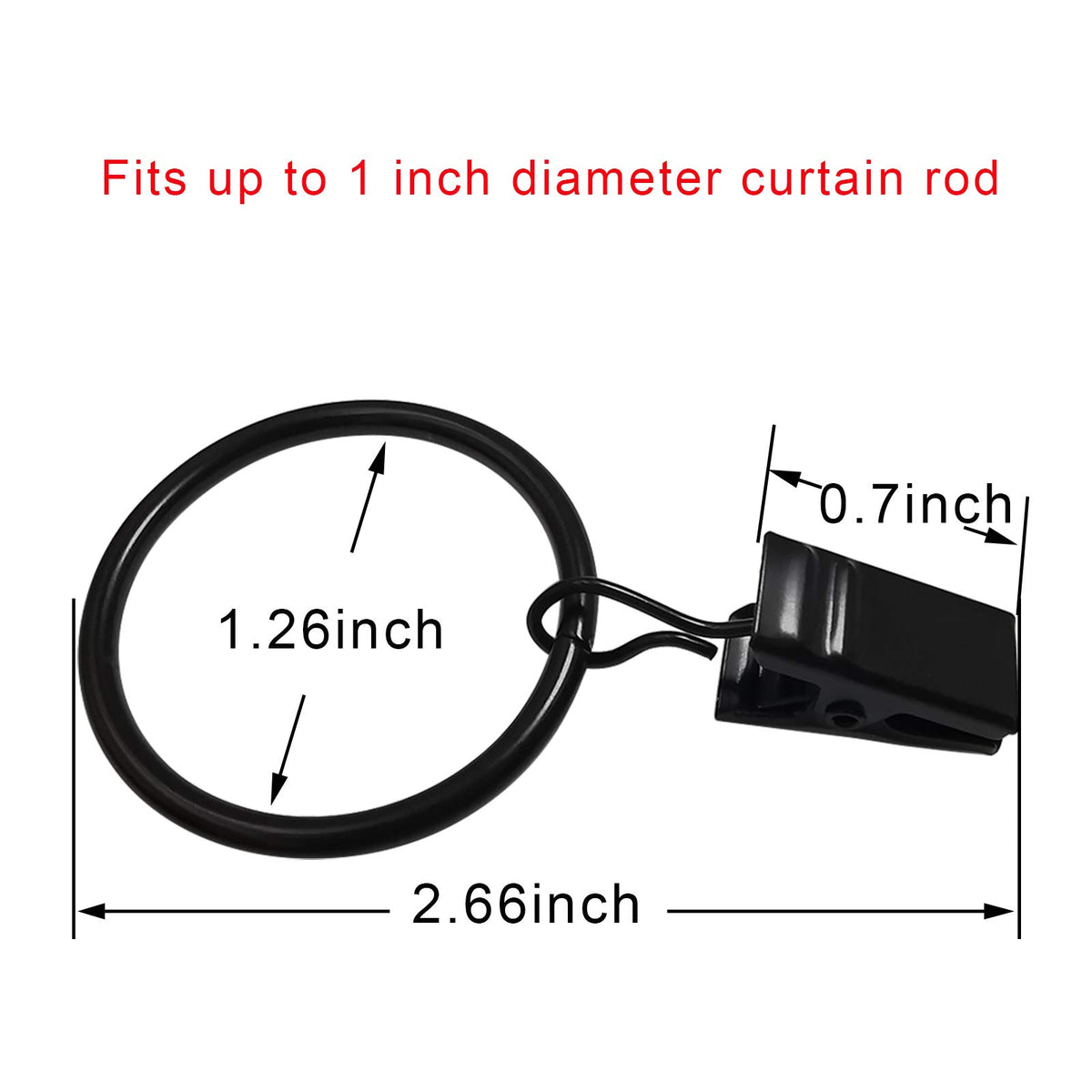 AMZSEVEN 40 Pack Metal Curtain Rings with Clips, 1.26 in ID, Black | Curtain clip rings fit rods up to 1 inch in diameter; securely hold curtains, baby pants on hangers and hair bows