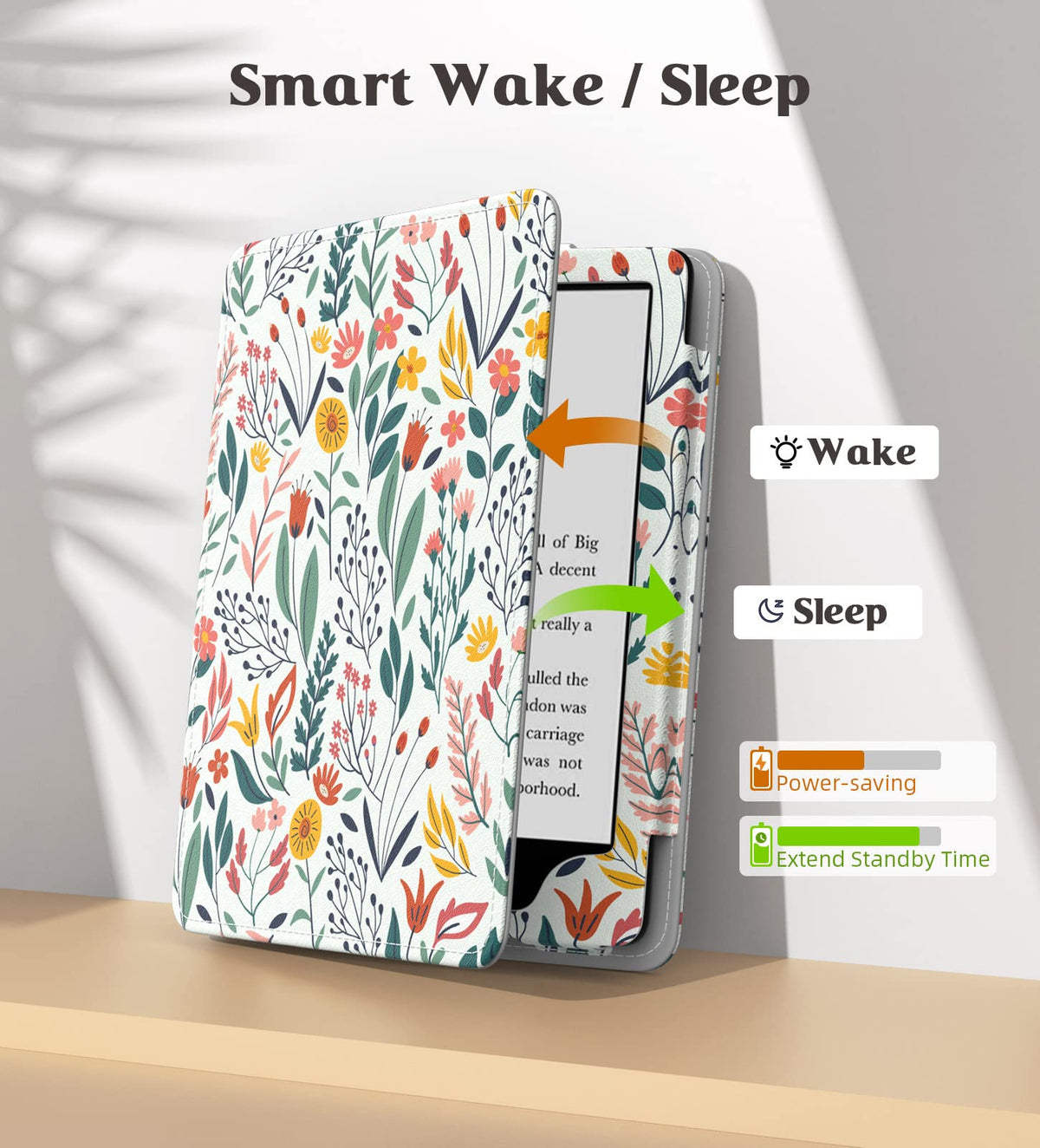 Moko Case for 7"/6.8" Kindle Paperwhite 12/11th Gen & Kindle Colorsoft for Signature Edition 2024, Slim PU Shell Cover with Auto-Wake/Sleep, Flowers