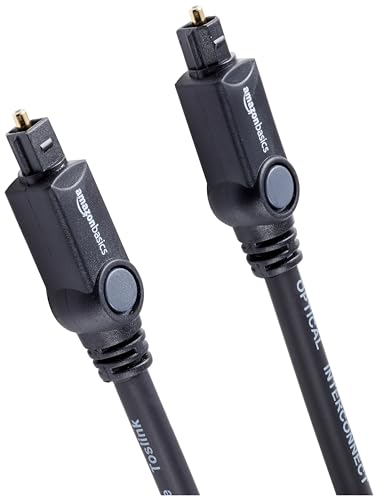 Amazon Basics Toslink Digital Optical Audio Fiber Optic Cable, Multi-Channel, for Sound Bar, Audio System, Home Theatre, Game Console, Blu-Ray Player, Gold-Plated Connectors, 6 Foot, Black