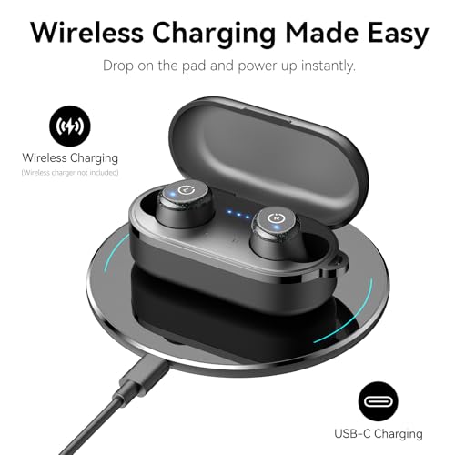 TOZO T10 Wireless Earbuds Powerful Bass Stereo Wireless Charging, APP, IPX8 | Waterproof, 55H Playtime, Ergonomic Design In Ear buds, App Customize EQ, Bluetooth 5.3 Headphones for Work, Travel, Black