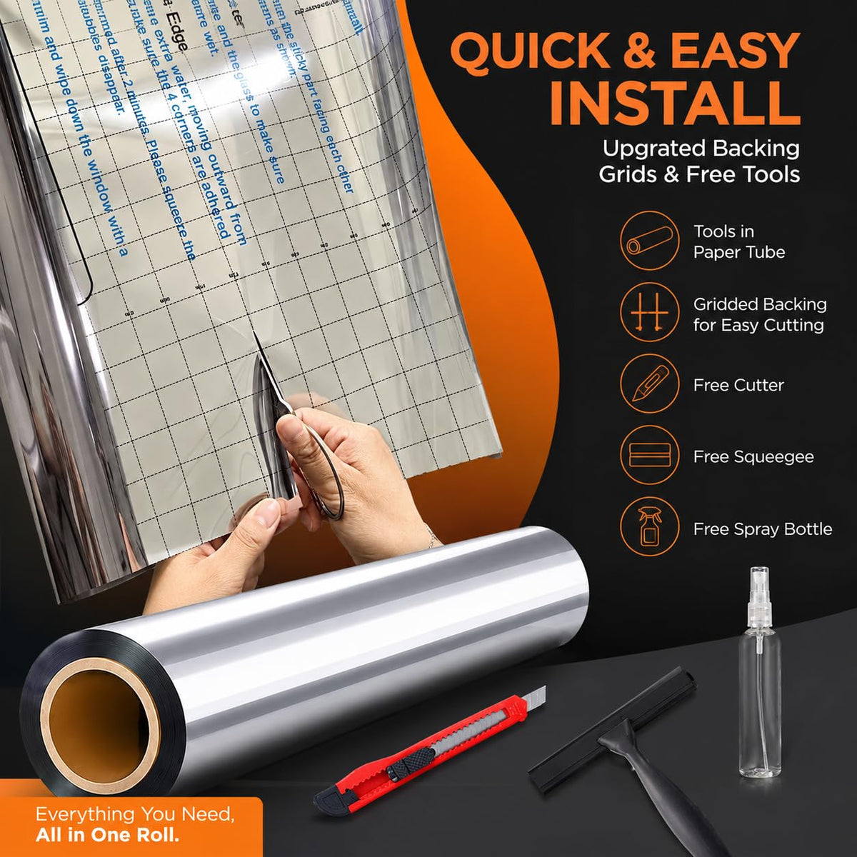 Upgraded One Way Window Privacy Film Sun Heat Blocking, 17.5" x 78.7" | Reflective Mirror Window Tint for Home Glass Windows Cover See Out Not In, Static Cling, Anti-UV, Anti-Glare, Black-Silver