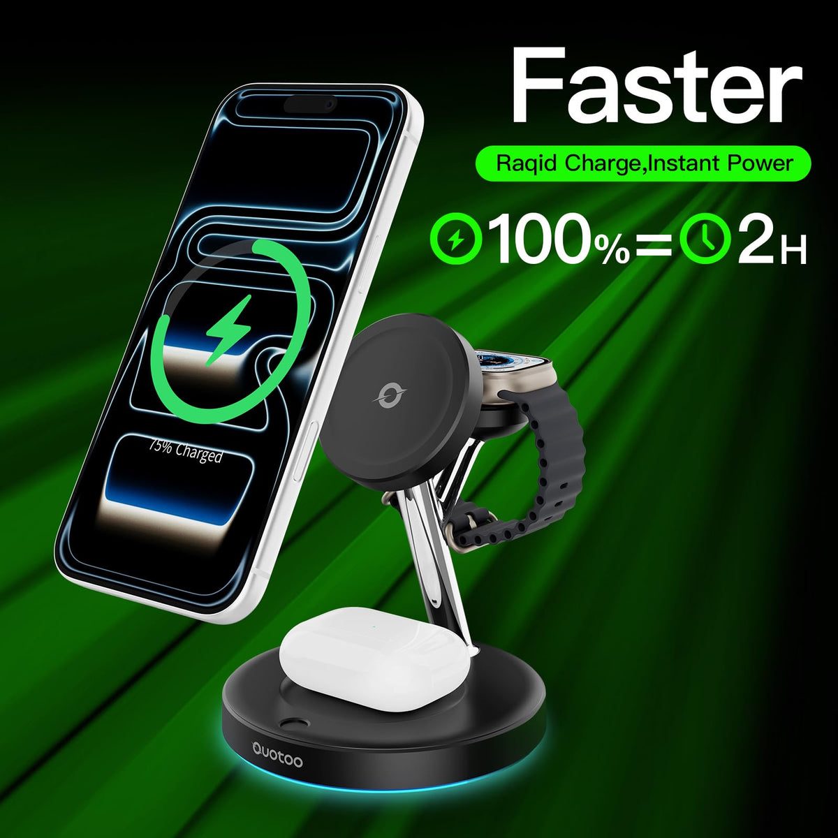 3 in 1 Mag-Safe Wireless Charger Stand for iPhone Apple Watch AirPods | Adjustable Blue Ambient Light,15W Magnetic Charging Station for iPhone 17 16 15 14 13 12 Series wireless charging station