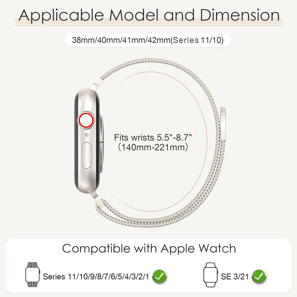 3 Pack Mesh Loop Compatible with Apple Watch Bands for Women Men | 40mm 41mm 38mm 42mm Metal Magnetic Integrated Strap for iWatch Series 12 11 10 9 8 7 6 5 4 SE3 2 1, Fit Daily, Work & Parties