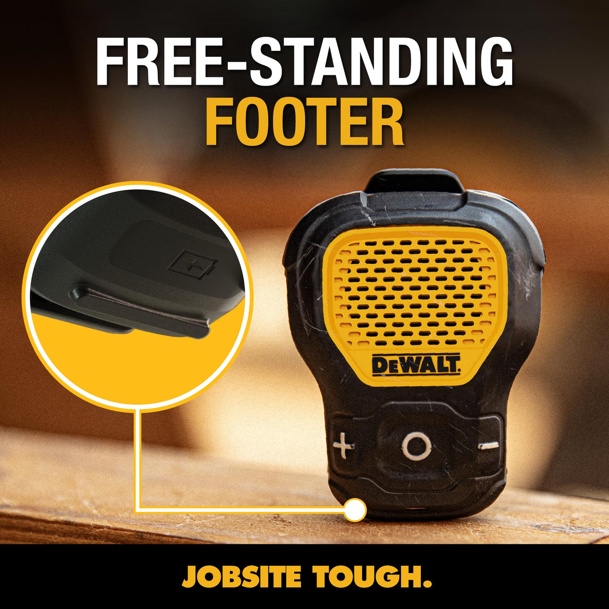 DEWALT Mini Wearable Bluetooth Speaker, Clip-On Jobsite Pro (Yellow) | Water-Resistant Portable Wireless Speaker (Non-Magnetic), Built-in Mic for Hands-Free Music/Calls, Bluetooth Speaker