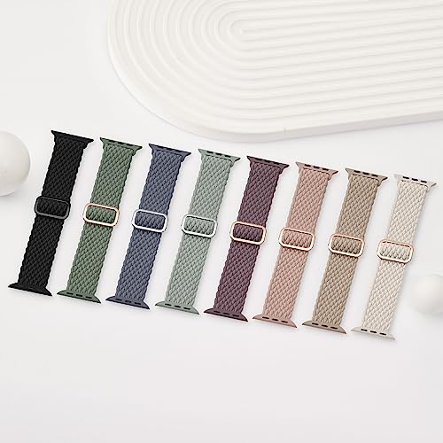 4 Pack Braided Stretchy Band Compatible with Apple Watch Bands Women Men | 40/41/38/42/44/45/46/49mm Breathable Nylon Elastic Daily Use Straps for iWatch Series 12 11 10 9 8 7 6 5 4 3 SE Ultra 4-1