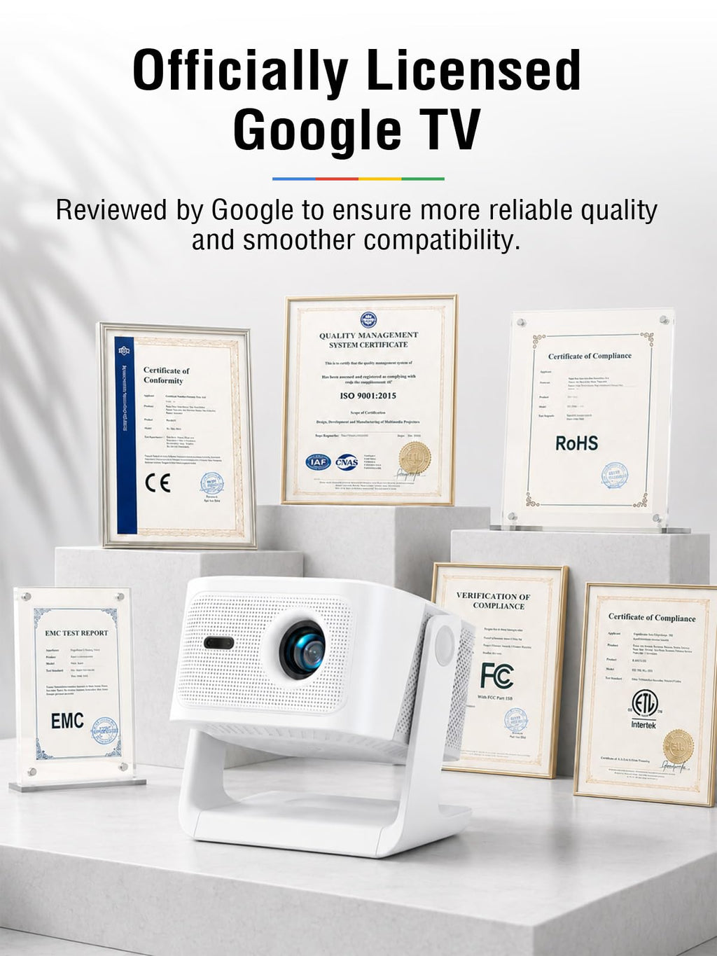 【Official Licensed Google TV】4K Smart Projector with WiFi and Bluetooth, VOPLLS Outdoor Projectors with 50W Dolby/AI Auto Focus, Portable Movie Phone Wireless Gaming Wifi Proyector for Bedroom/Home
