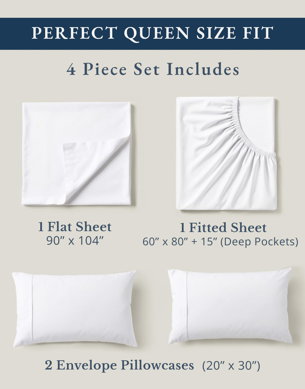 LANE LINEN Queen Sheets 100% Organic Cotton 4pc Percale Cooling - White | Queen Sheet Set, GOTS Certified Organic Cotton Percale - Crisp, Cool & Breathable, For Hot Sleepers, All-Season Comfort
