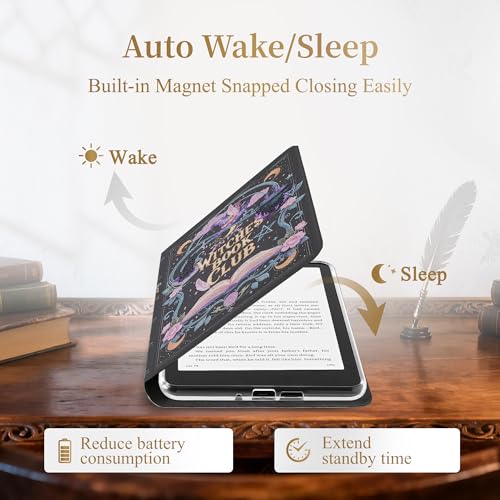 Vane Oak Magnetic Book Cover Case for 7'' Kindle Paperwhite & Colorsoft | Magnetic Detachable, Auto Wake/Sleep, Clear PC Case, Soft TPU Edge, Hands-Free Viewing, For Bookish Travelers, Magic Cat