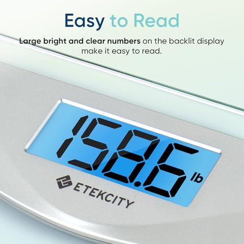 Etekcity Digital Body Weight Bathroom Scale, 6mm Tempered Glass, 400 lbs | Large Blue LCD Backlight Display, High Precision Measurements for Home Bathroom Use