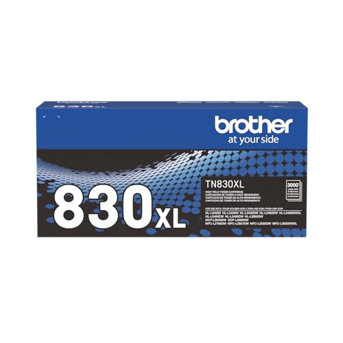 Brother TN830XL Toner Cartridge, Genuine Black High Yield | Compatible with DCP-L2640DW and HL-L2460DW; yields up to 3,000 pages for monochrome laser printers